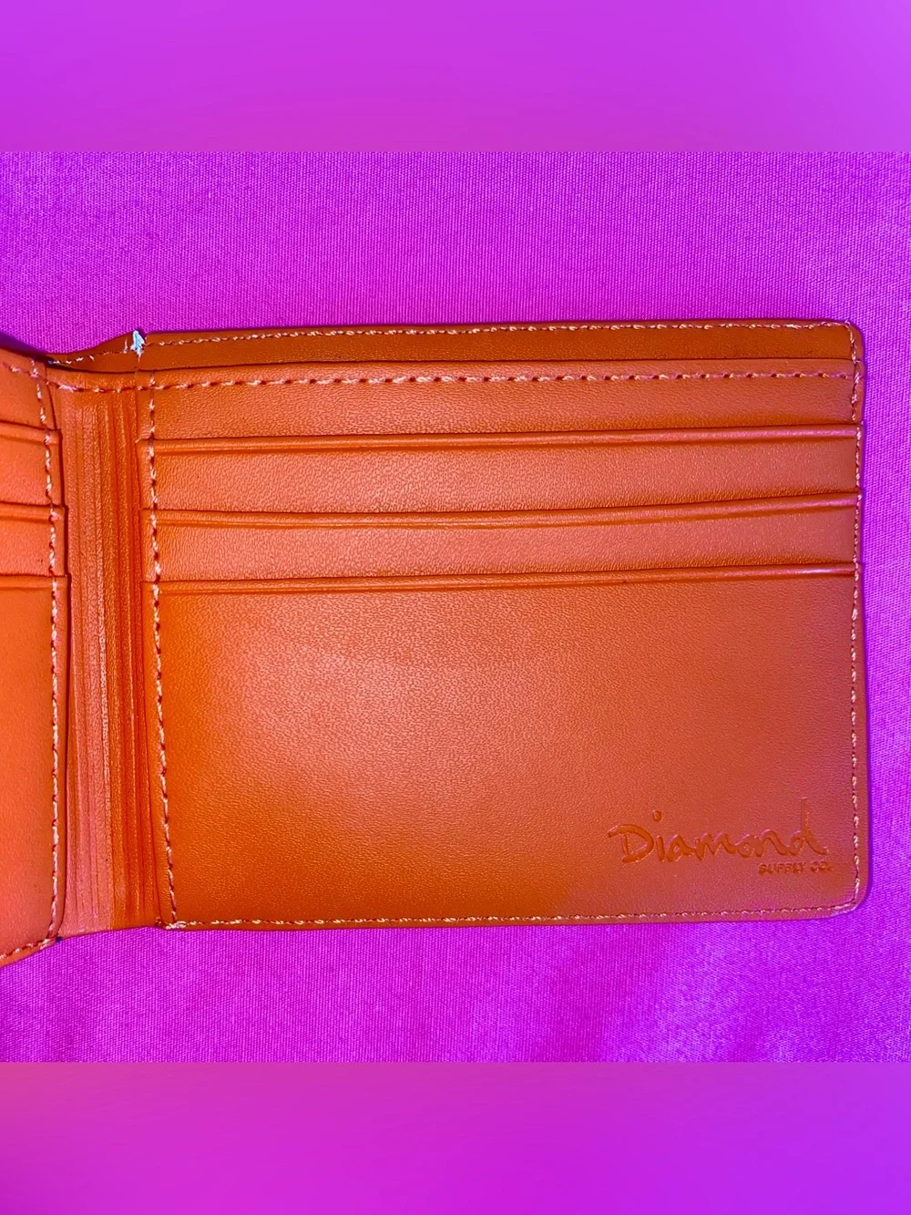 Diamond Supply Co. Orange Leather Bifold Wallet Card Gold